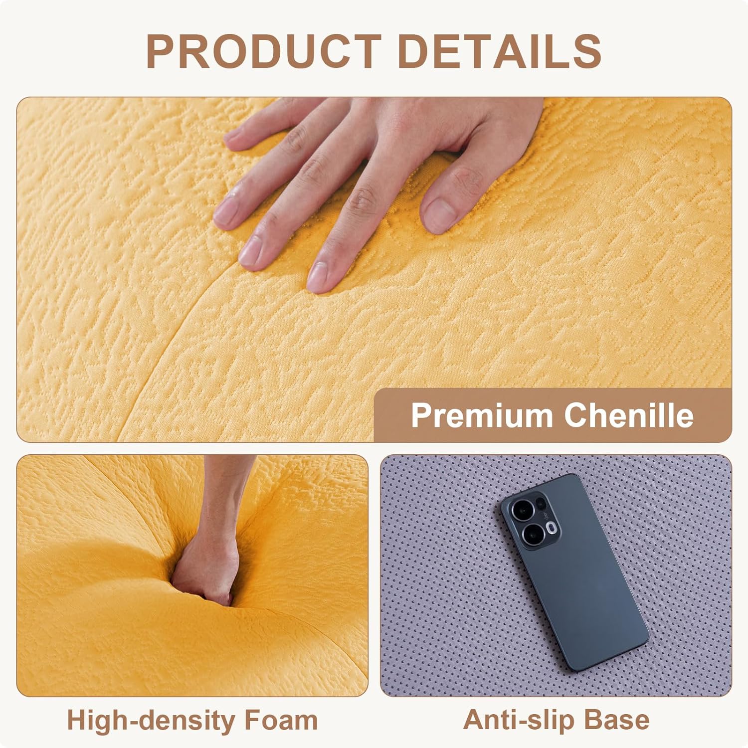 4FT Large Bean Bag Chair for Adults - Big Boneless Floor Chair with Foam Filling, Oversized Bean Bag Sofa for Reading and Gaming in Bedroom, Living Room, Dorm, Yellow