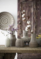 Creative Co-Op White Stoneware Vases with Textured Black Polka Dots (Set of 3 Sizes)