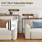 YATINEY 70.9" Narrow Console Table with Adjustable Height (27.6"-35.4"), L Shaped Sofa Table Narrow Long, Skinny Behind Couch Table with USB-C Ports, 5.9" Wide Sofa Side Table, Rustic Brown CT28UBR