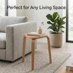 Modern Scandinavian Wooden Stool, Minimalist Round Side Table, Small Accent Table for Living Room, Bedroom, Entryway, Plant Stand, Lightweight Decorative Stool