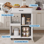 Garvee Kitchen Island with Drop Leaf, Rolling Kitchen Island on Wheels with Storage, Island Cart with 2 Open Shelves,1 Drawer for Kitchen, Dining Room