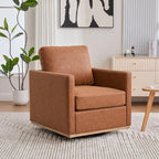 Swivel Accent Chair, 30.7" W Upholstered Square Club Sofa, 360 Degree Rotating Comfortable Lounge Armchair for Living Room, Bedroom, Apartment, Nursery (Brown)