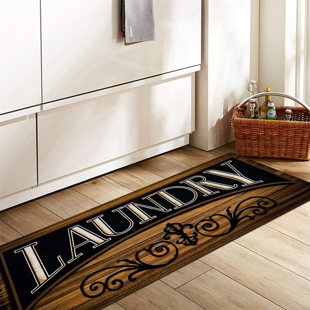 Pauwer Laundry Room Rug Runner 20"x60" Waterproof Rubber Laundry Mat Non Slip Kitchen Mats for Floor Washable Floor Mat Runner Rug for Farmhouse Mudroom Washroom Bathroom Decor