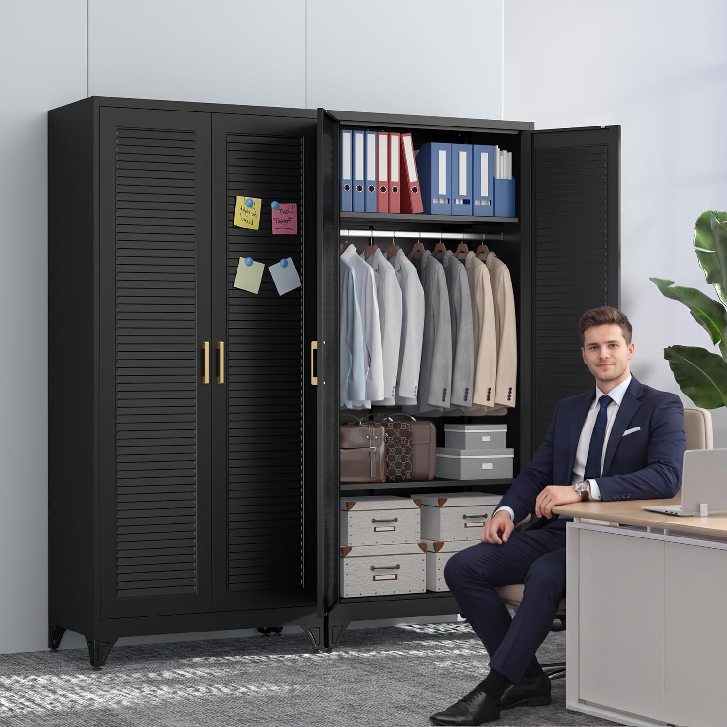Polup 71" Tall Metal Armoire Wardrobe Closet with 2 Doors, Heavy Duty Steel Clothing Storage Cabinet with Hanging Rod & Adjustable Shelves, Freestanding Modern Locker Organizer for Bedroom, Office