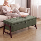 48" Ottoman with Storage,Storage Ottoman Bench with Hinge, Upholstered Entryway Bench with Seating for Bedroom, Living Room, Green