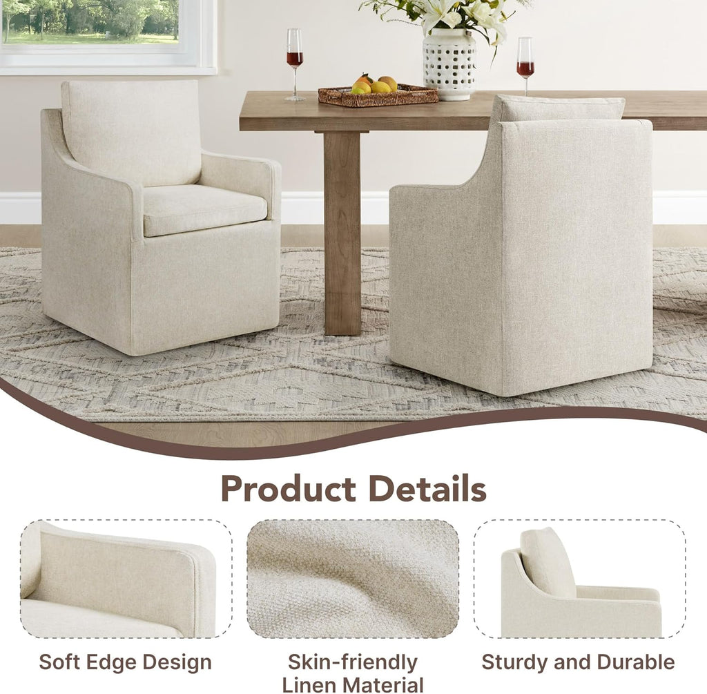 KISLOT Upholstered Dining Chairs Set of 4, Modern Dining Room Chairs with Casters & Washable Cover, Rolling Accent Chair with Hidden Storage for Kitchen, Farmhouse, Living Room, Beige, 4 Box