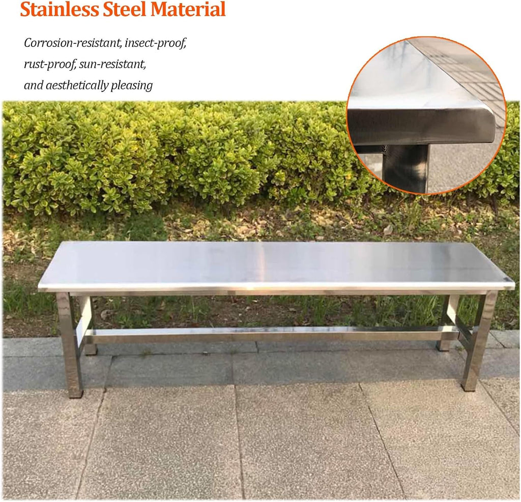 Stainless Steel Outdoor Patio Bench, All-Weather Porch Backless Garden Benches Chair with Rounded Corners, 660 Lbs Load-Bearing Capacity, for Patio, Park, Commercial Use(L-150CM)