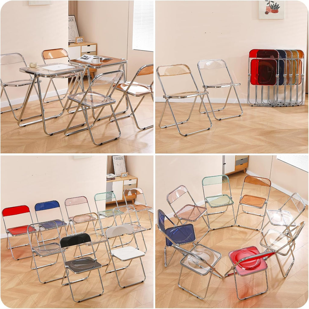 Acrylic Folding Chair, Transparent Folding Chair, Portable Metal Frame Foldable Chair for Home, Office, and Events-Gray