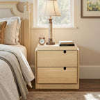 LuxenHome 21" H Modern Nightstand with 2 Drawers, Mid Century Modern Oak Night Stand with Curved Edge, Bedside Table with Storage, Wooden Accent End Table, Small Night Stand for Bedroom, Living Room