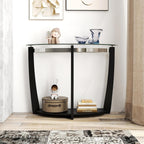 Giantex 2-Tier Glass Console Table, Half Moon Modern Entryway Table with Tempered Glass Top & Open Storage Shelf, Narrow Long Sofa Table for Living Room, Hallway, Foyer, Entrance (Black)