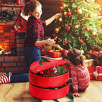 Shappy Double Layer Wreath Storage Container Bag Wreath Storage Pure Color Seasonal Garland Holiday Christmas Container Festive Box with Dual Zippers and Handles for Xmas(30 Inch,Red)