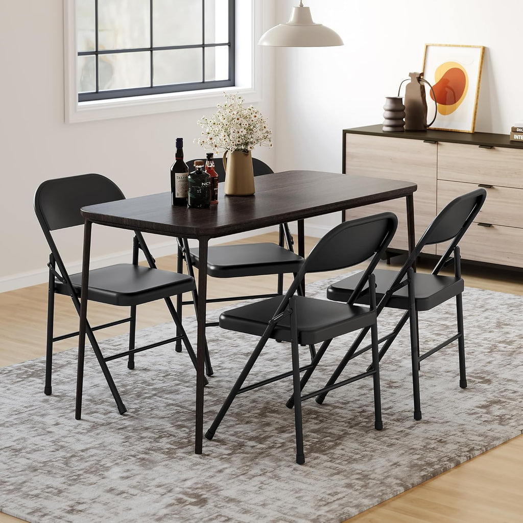 IDEALHOUSE 8 Pack All-Steel Folding Chairs Set of 8, Heavy Duty Metal Foldable Dining Chair with Backrest, Hold Up to 350 LBS, Black Portable Fold Chair for Home, Office, Indoor & Outdoor Events