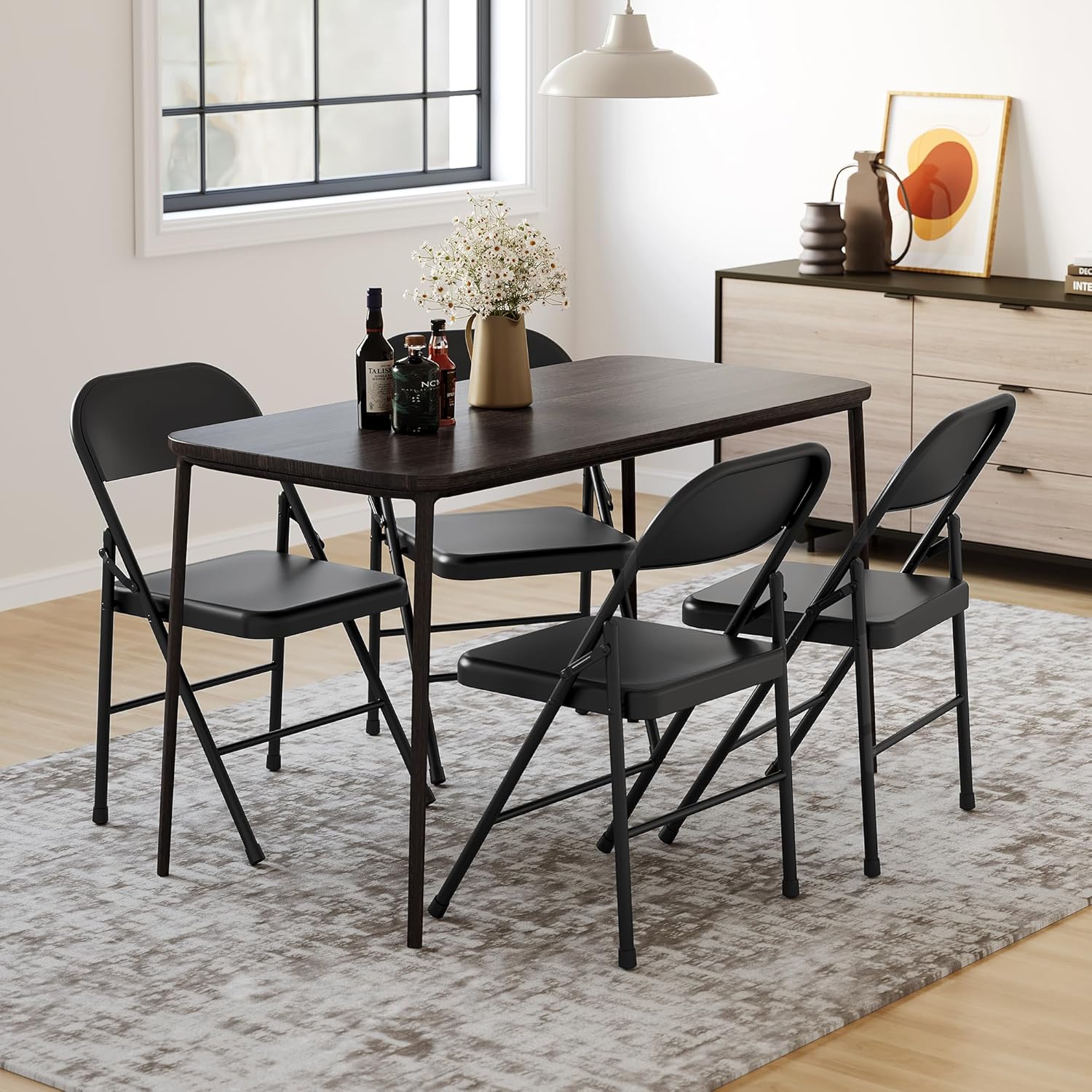 IDEALHOUSE 8 Pack All-Steel Folding Chairs Set of 8, Heavy Duty Metal Foldable Dining Chair with Backrest, Hold Up to 350 LBS, Black Portable Fold Chair for Home, Office, Indoor & Outdoor Events