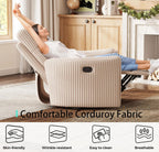 LINSY 360 Swivel Recliner Chair, Nursery Glider Rocking Chair with 2 Pillows, Corduroy Nursing Chair Comfy High Back Adult Rocker Recliner for Small Spaces, Nursery Bedroom Living Room (Beige)