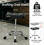 FIRAVOE Office Stool with Wheels (300lbs Capacity) (Adjustable Height 17-21 inch) Black Faux Leather Workbench Stool (Black)
