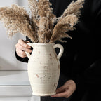 Vaseking Large Ceramic Rustic Vase with 2 Handles, 9.8 inch Farmhouse Distressed Flower Vase for Home Decor, Living Room, Shelf Decor, Pampas Grass, Enterway, Table Decoration, Gift, White