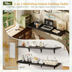 Dogsky Floating Wall Desk, 48" x 16" Wall Mounted Folding Table, Pine Wood Fold Down Wall Table, 300 lb Capacity Wall Mount Desk for Small Apartment, Laundry Room,Kitchen,Bar & Computer Use, Black