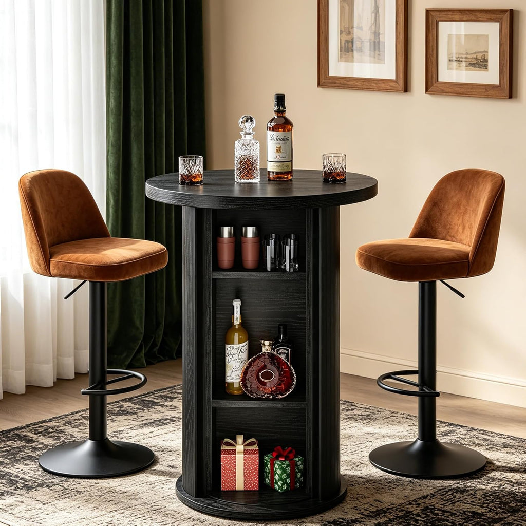 Tribesigns Round Bar Table, 35.4" Bar Height Bistro Pub Table with 3-Tier Hidden Storage & Slide Door, Wood High Top Cocktail Table for Home Bar, Kitchen, Small Space