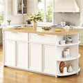 HSH 63” Large Kitchen Island with Storage & Seating, Modern Counter Height Island Table with 2 Drawers & Cabinets, 3 Oval Open Shelves, Stationary Island Prep Table for Kitchen Dining Room, Light Oak