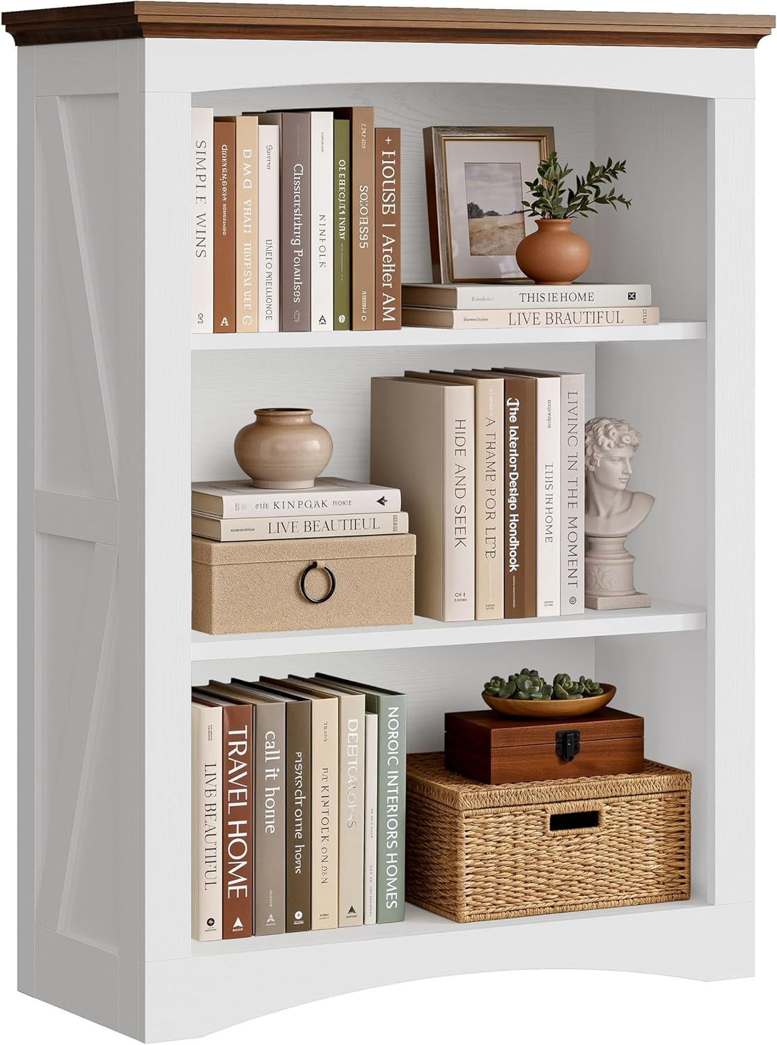 IRONCK 43" Tall Bookcase, 3 Tier Bookshelf with Thick Open Storage Shelf, 33in Wide Floor Standing Book Shelf for Home Office, Living Room, Bedroom, White