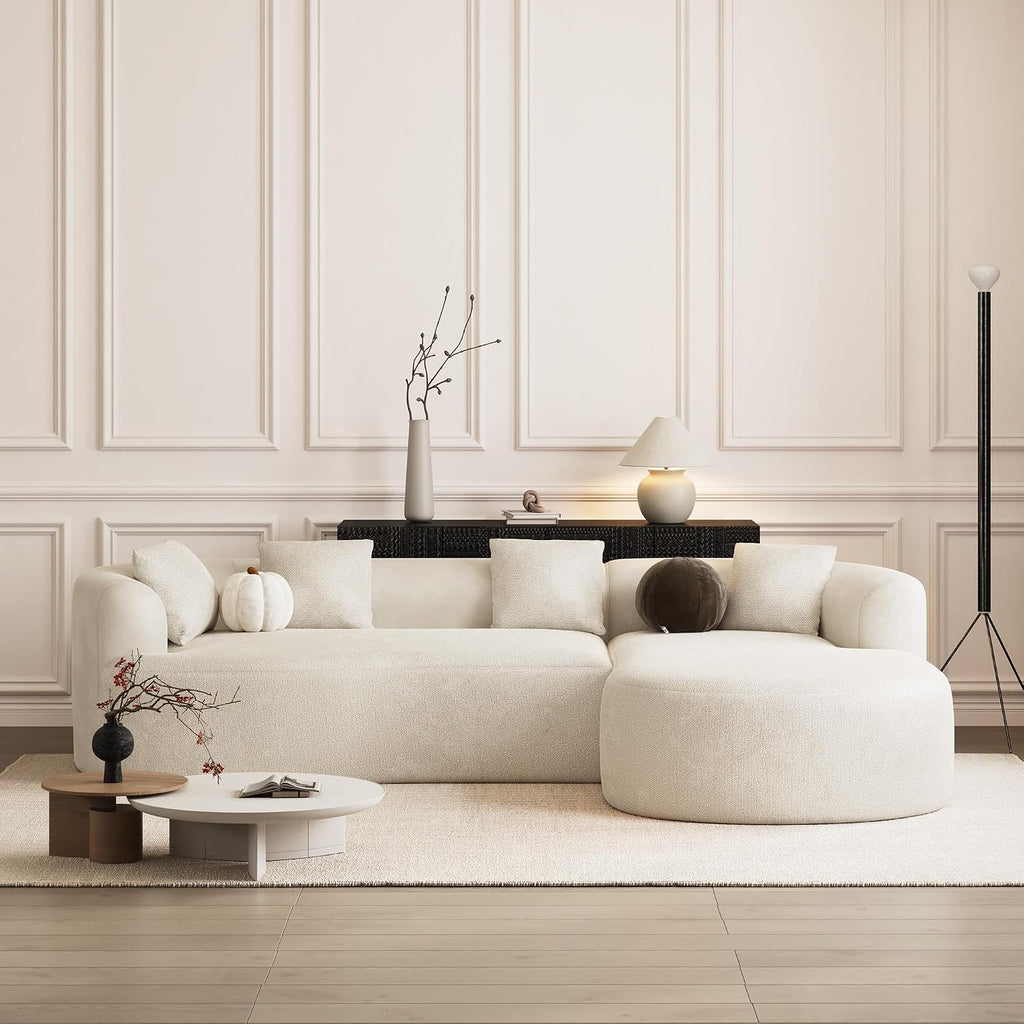 ONEMMLION Boneless Couch for Living Room, 111" Oversized Sectional Comfy Sofa with Right-Facing Chaise, Luxury Modern Curved L Shape Couch with Extra Deep Seat, No Asembly Required, Beige White