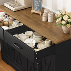 HOSTACK Buffet Cabinet with Storage, 47.2" Kitchen Sideboard Buffet with Drawers, Modern Farmhouse Coffee Bar Station with Shelves, Barn Doors Storage Cabinet for Living Room, Black/Rustic Brown