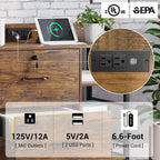 SEDETA 44" File Cabinet, Filing Cabinet fits Legal/Letter Size, 2 Drawer File Cabinets for Home Office with Lock, Power Strip, 6 Storage Shelves, Rustic Brown
