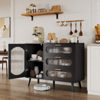 GarveeHome 39.4'' Modern Buffet Cabinet with Storage, Black Sideboard with Fluted Glass Door, 3 Drawers and Adjustable Shelf, Console Table for Kitchen, Dining Room, Living Room