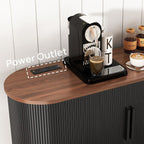 47" Modern Buffet Cabinet with Charging Station, Mid-Century Fluted Sideboard Table, Rounded Console with Storage & USB/Type-C Ports for Dining Room Kitchen Coffee Bar, Black