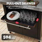 Feasto Outdoor Kitchen Island with Cabinet, 74” x 26” Rolling Grill Table | Grill Table with Stainless Steel Top for Pizza Oven& Griddles, Movable Bar Cart with Pull-Out Plate for Parties & Gathering