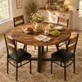 Garvee Round Dining Table Set for 4, 5 Piece Circle Wooden Kitchen Dinner Table & Chairs Set for 4, w/ 4 Unpholster Chairs, Sturdy Thick Frame, for Kitchen, Apartment, Small Space, Retro Brown