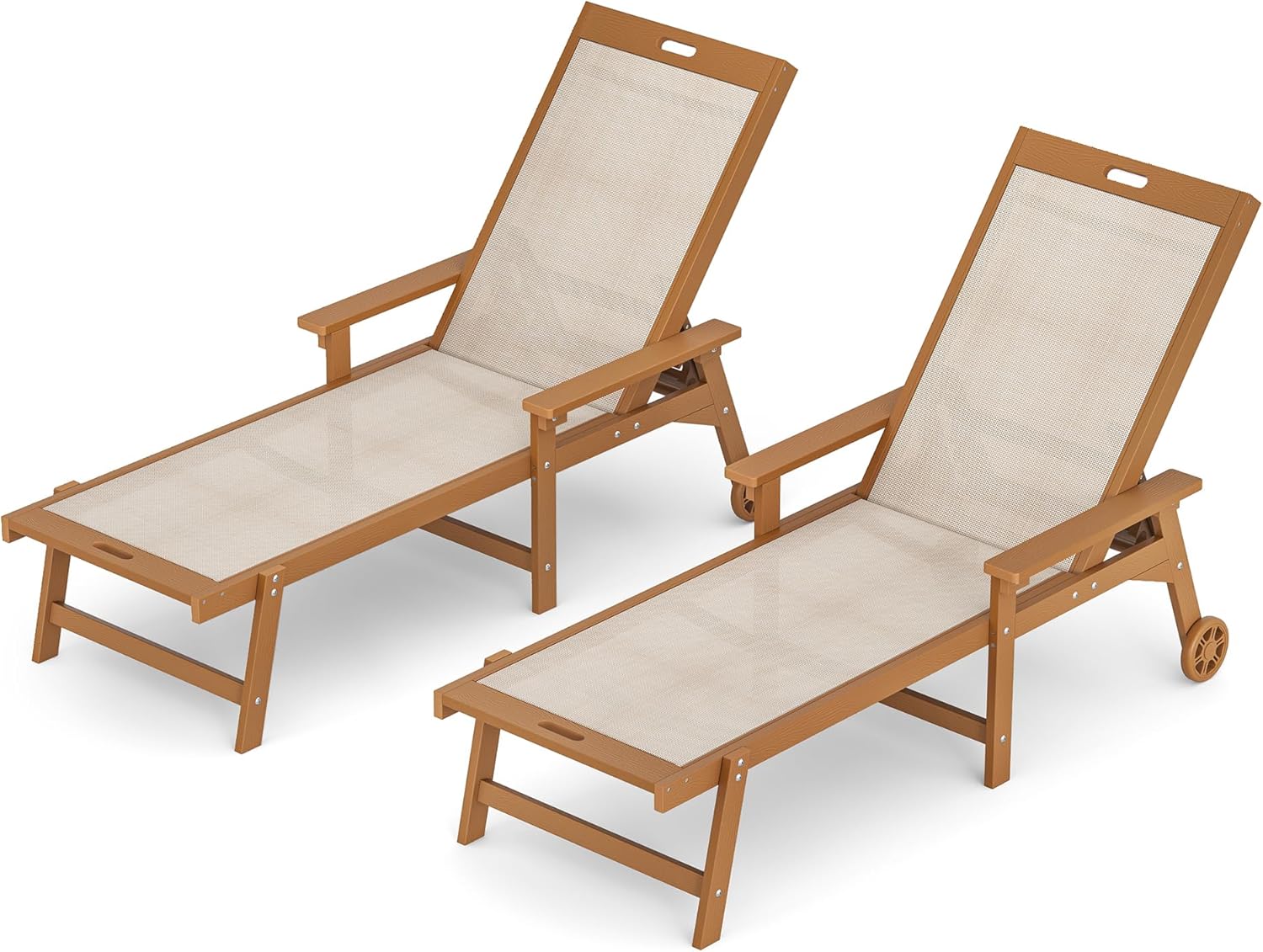 LUE BONA Chaise Lounge Chair Outdoor Set of 2, HDPS and HDPE Wicker Chaise Lounger with 5 Positions, Pool Lounge Chairs with Wheels and Adjustable Backrest for Patio, Poolside, Deck, Backyard