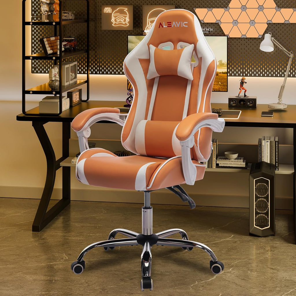 Gaming Chair for Adults, High Back Ergonomic Computer Gaming Chair with Headrest and Lumbar Support, Orange