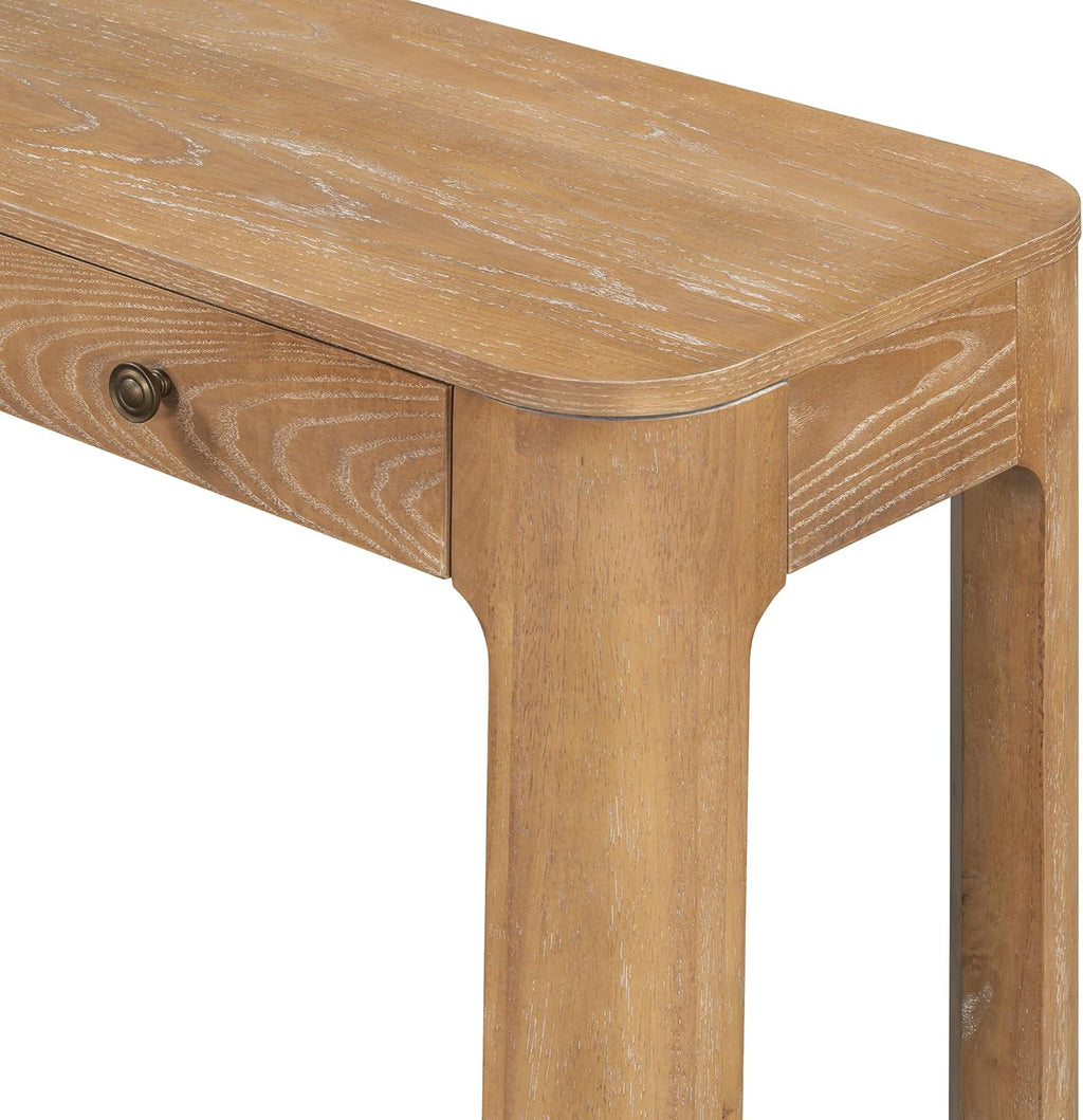 LKTART Solid Wood Entryway Table with 3 Drawers,Farmhouse Console Table Sofa Table with Curved Corners for Hallway,Foyer,Living Room (52" Natural)