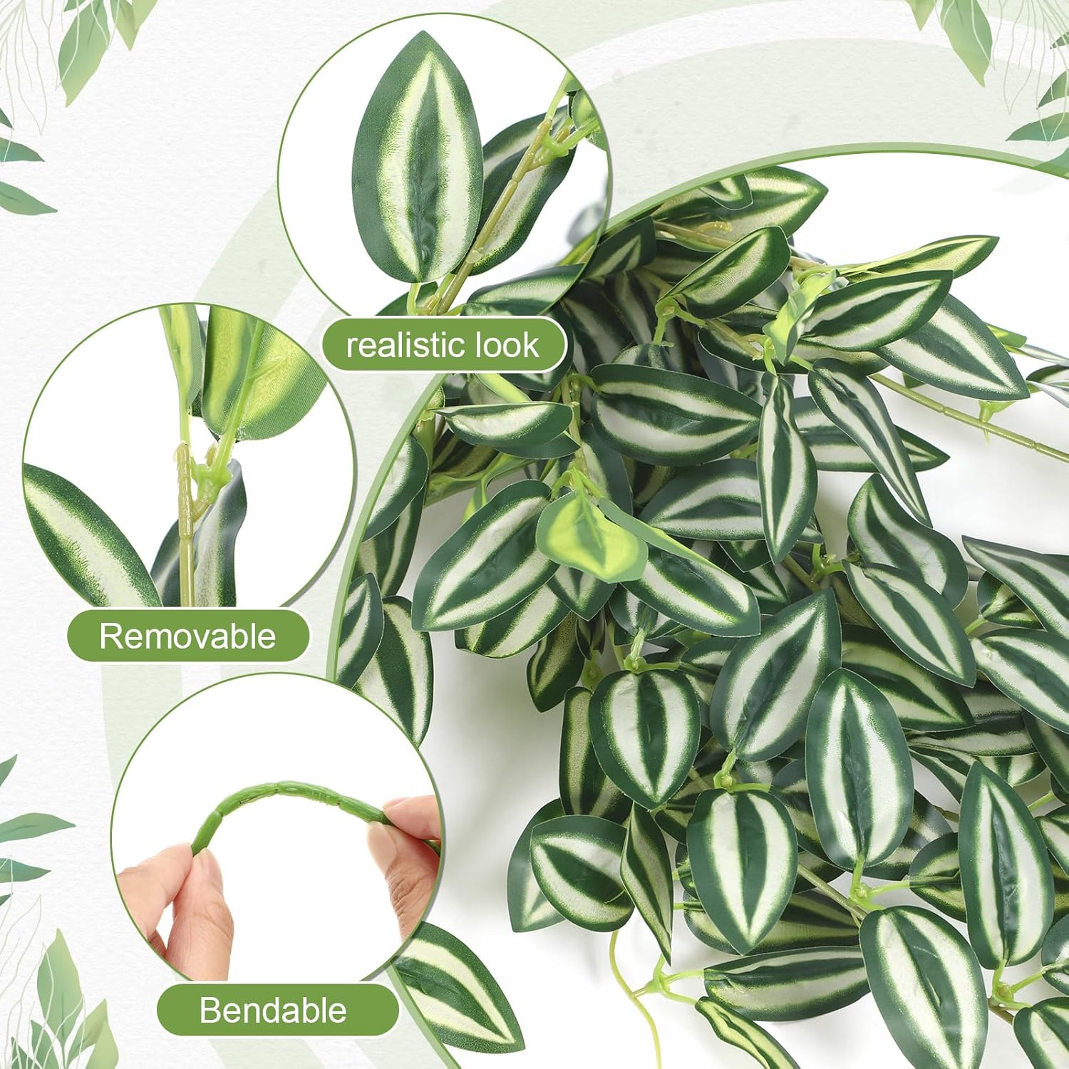 Hotop 2 Pcs Artificial Peperomia Trailing Plant Vine 26" Faux Pilea Trailing Artificial Silk Plant for Indoor Home Office Livingroom Wall Shelf Bathroom Decoration(Eyebrow Leaf)