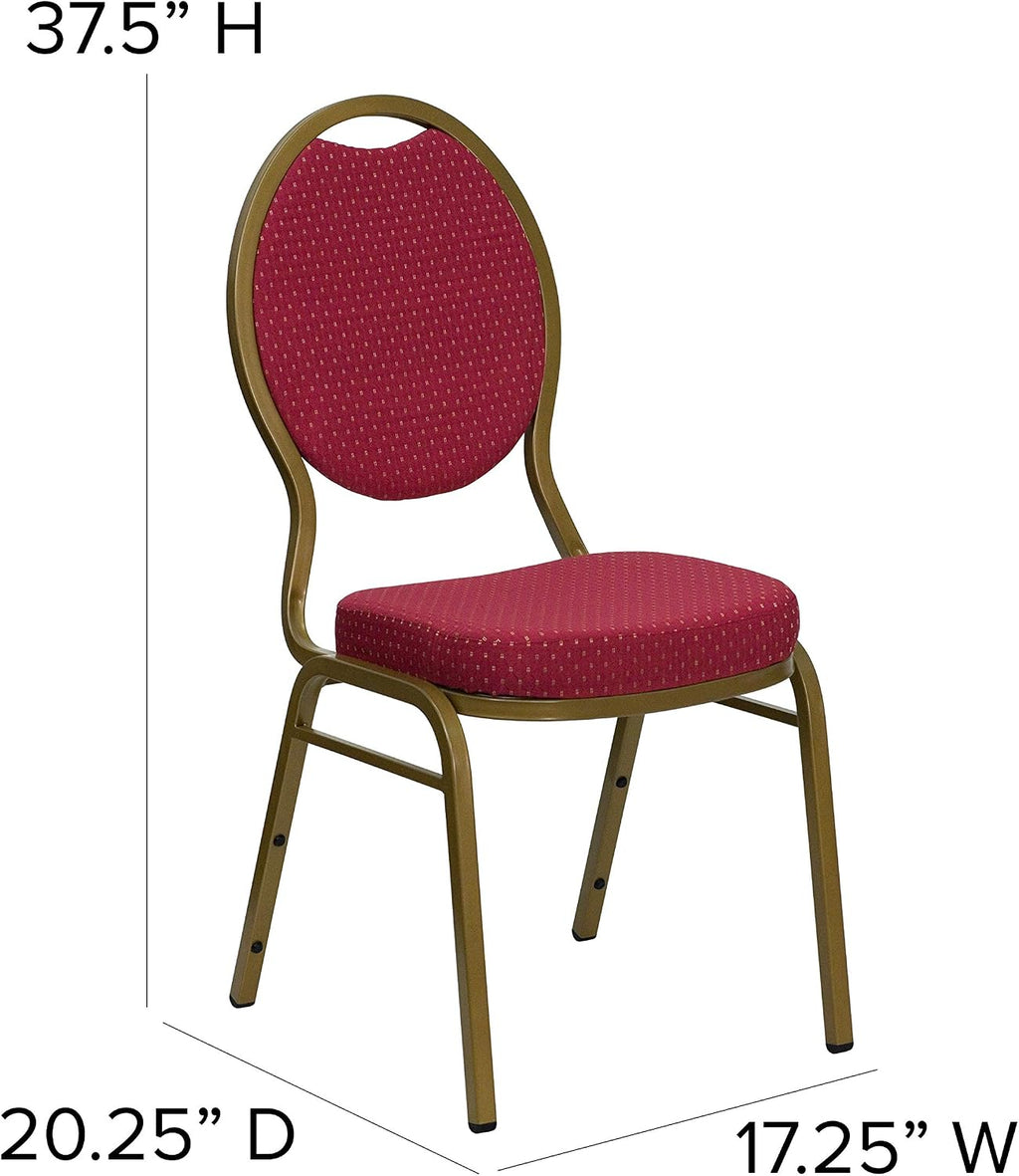 EMMA + OLIVER Teardrop Back Banquet Chair, Burgundy Patterned Fabric/Gold Frame