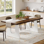 Tribesigns Large Dining Table for 6-8 People, 70.9" Wood Rustic Rectangular Table with White Wooden Legs, Farmhouse Center Kitchen Table for Dining Room, Living Room, Home Furniture (Brown & White)
