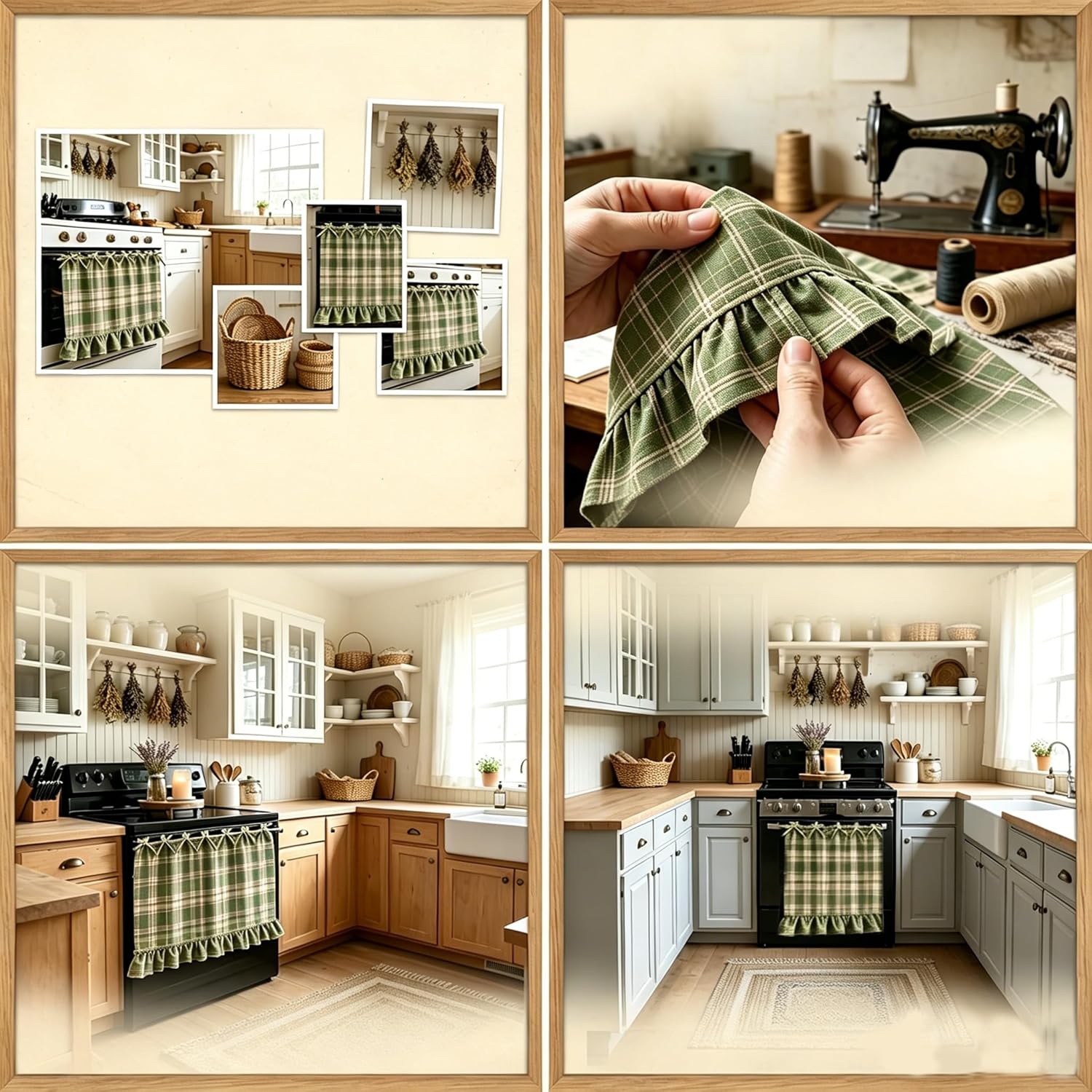 Handmade Farmhouse Hidden Skirt Curtain, Tie Top Heat‑Resistant Kitchen Curtain with Ruffles & Ribbon Ties for Oven, Stove & Dishwasher, Rustic Kitchen Décor (Brown, 22" W x 28" L)