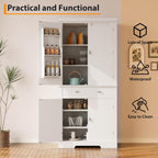 GAOMON 72in Tall Kitchen Pantry Cabinet, Farmhouse Large Cupboard Storage Cabinet with Adjustable Shelves 6 Door Racks for Living Dining Room Laundry,White