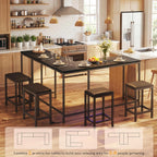 GarveeHome 63" l-Shaped Convertible Bar Table Set with Power Outlets, 3-Piece Counter Height Dining Set for 2-4, Space Saving Kitchen Breakfast Nook Corner Table with 2 Stools