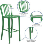 EMMA + OLIVER Commercial Grade 30" H Green Metal Indoor-Outdoor Barstool with Slat Back