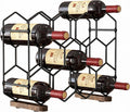 Nuovoware Countertop Wine Rack, 14-Bottle, 3 Tier, Black+Brown | Wine Bottle Organizer Storage, Freestanding Modern Carbon Steel Holder, Hexagonal Structure, for Cabinet, Pantry