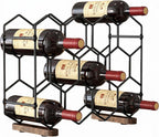 Nuovoware Countertop Wine Rack, 14-Bottle, 3 Tier, Black+Brown | Wine Bottle Organizer Storage, Freestanding Modern Carbon Steel Holder, Hexagonal Structure, for Cabinet, Pantry