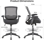 BOLISS 400lbs Mid Back Mesh Ergonomic Drafting Chair for Standing Desk Office Wide Chair Built-in Lumbar Support Big Adjustable Foot Ring Height Adjustable Armrest (Black)