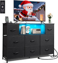 WLIVE LED Dresser TV Stand for 55 Inch TV, 8 Drawers, Black | Fits TVs up to 55 inch, 8 fabric drawers, LED chest of drawers, Built-in power outlet, Living room or bedroom
