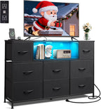 WLIVE LED Dresser TV Stand for 55 Inch TV, 8 Drawers, Black | Fits TVs up to 55 inch, 8 fabric drawers, LED chest of drawers, Built-in power outlet, Living room or bedroom