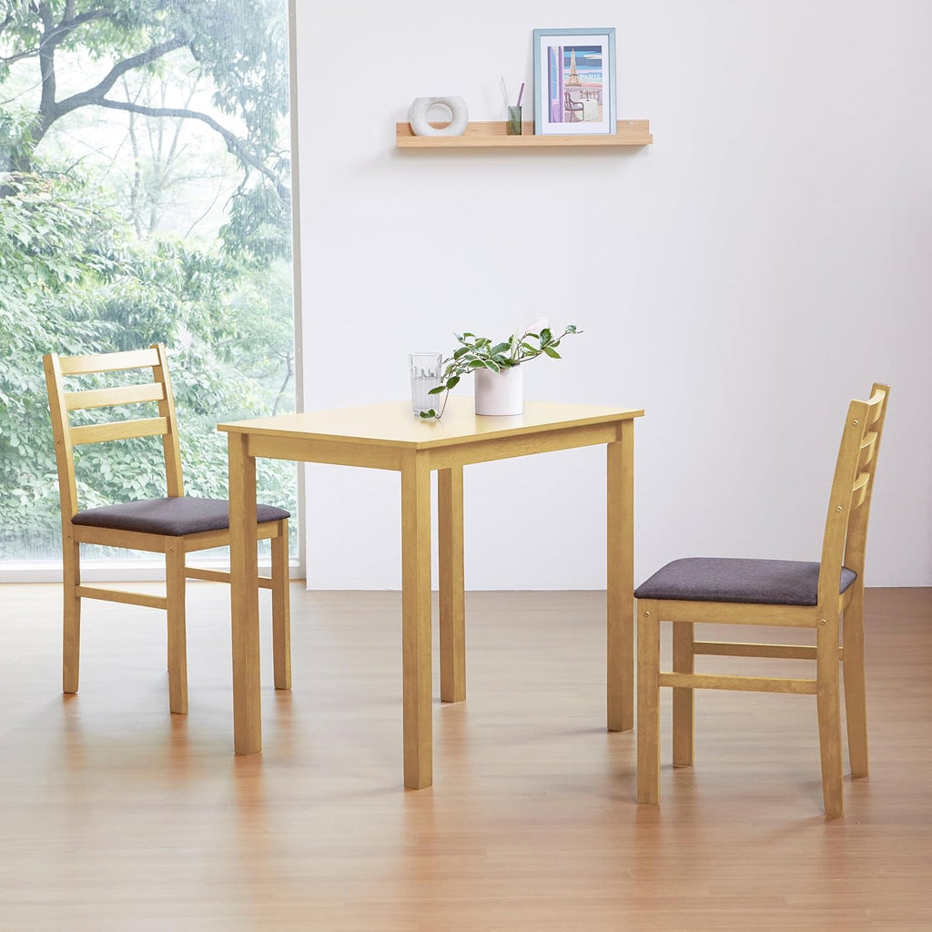 Livinia Seattle 3-Piece Wooden Dining Table Set for 2, Modern Farmhouse Kitchen Dining Room Set with Solid Wood Ladder Back Chairs for Small Space (Natural)