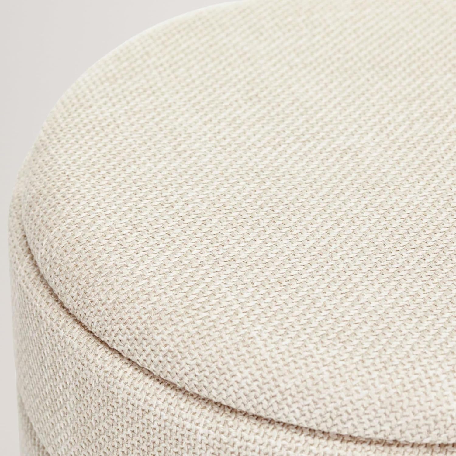 Round Storage Ottoman, Small Linen Upholstery Footrest Still with Foam Padded Seat for Living Room Bedroom, Beige