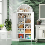 72.8" H White Metal Arched Pantry Cabinet, 30.7" W, 2-Door | Kitchen storage cupboard with 6 adjustable shelves, and anti-tip kit for pantry, dining, laundry, or bath, Assembly Required