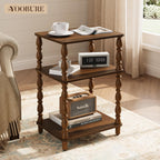 Yoobure Small Side Table - Vintage End Tables Living Room with Spindle Legs, Accent Night Stand with 3-Tier Storage Shelf, Wood Nightstand for Bedroom, Bedside Table for Narrow Spaces, Walnut